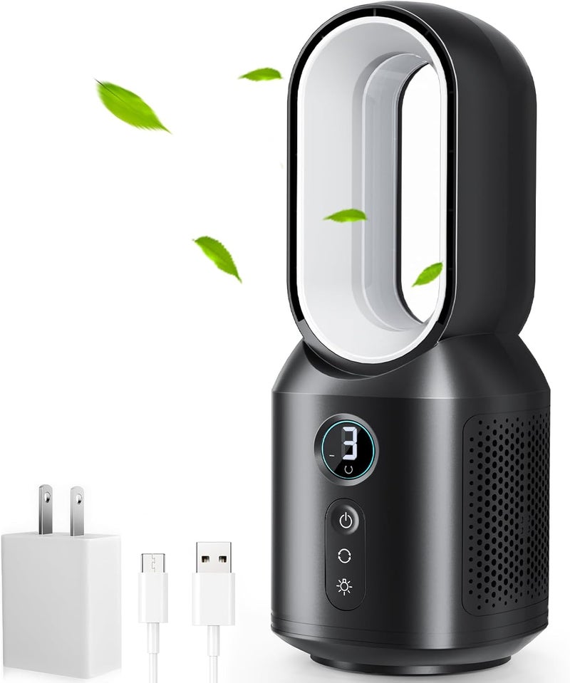 let'me 13 Inch Desk Fan, Small Bladeless Table Fan, 106° Oscillating Fan Touch Control with 3 Speeds and Night Light, Quiet Desk Fan for Personal, Office, Nightstand - Image 1